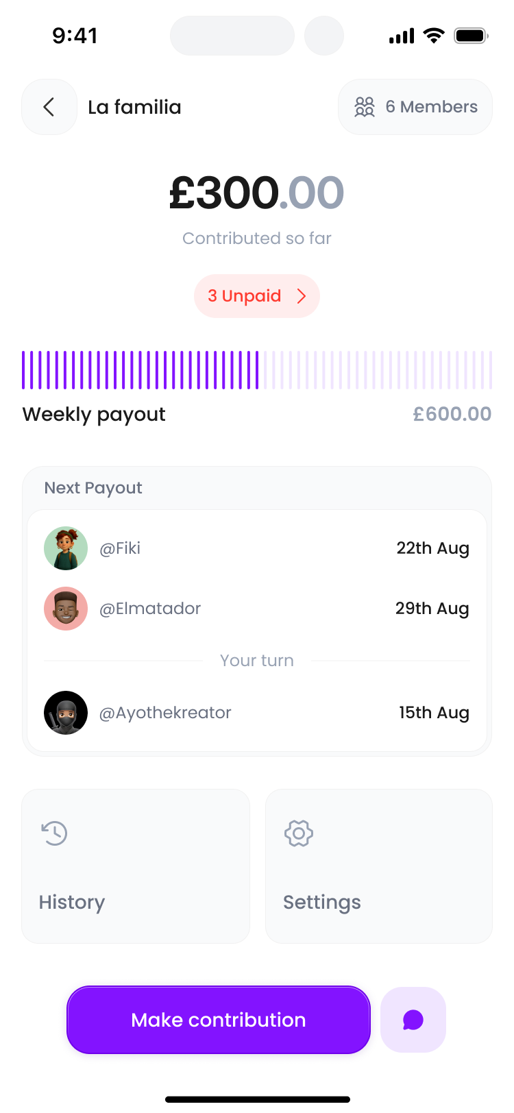 Fundi money circles screen showing group savings